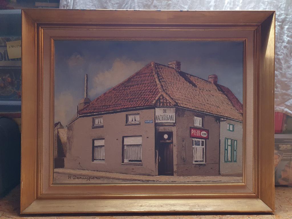 Schilderij Cafe De Nachtegaal, Antiek en Kunst, Kunst | Schilderijen | Klassiek, Ophalen