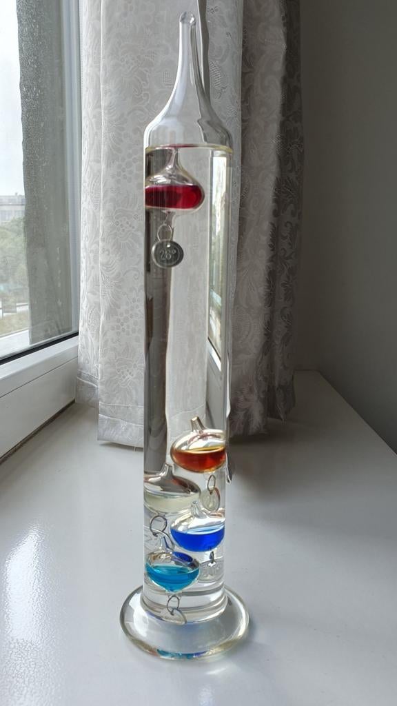 Galileo thermometer glas 33cm, Huis en Inrichting, Ophalen, Zo goed als nieuw, Binnenthermometer