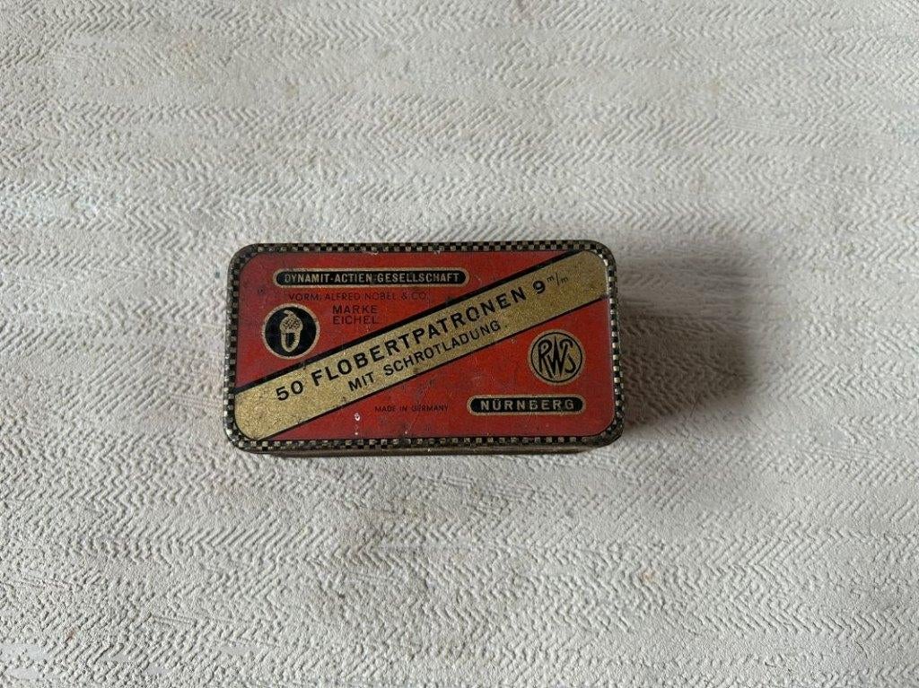 LEEG - blikken doosje van 9mm Flobert Schrot munitie, Collections, Enlèvement ou Envoi, Armée de terre, Caisse ou Géocache