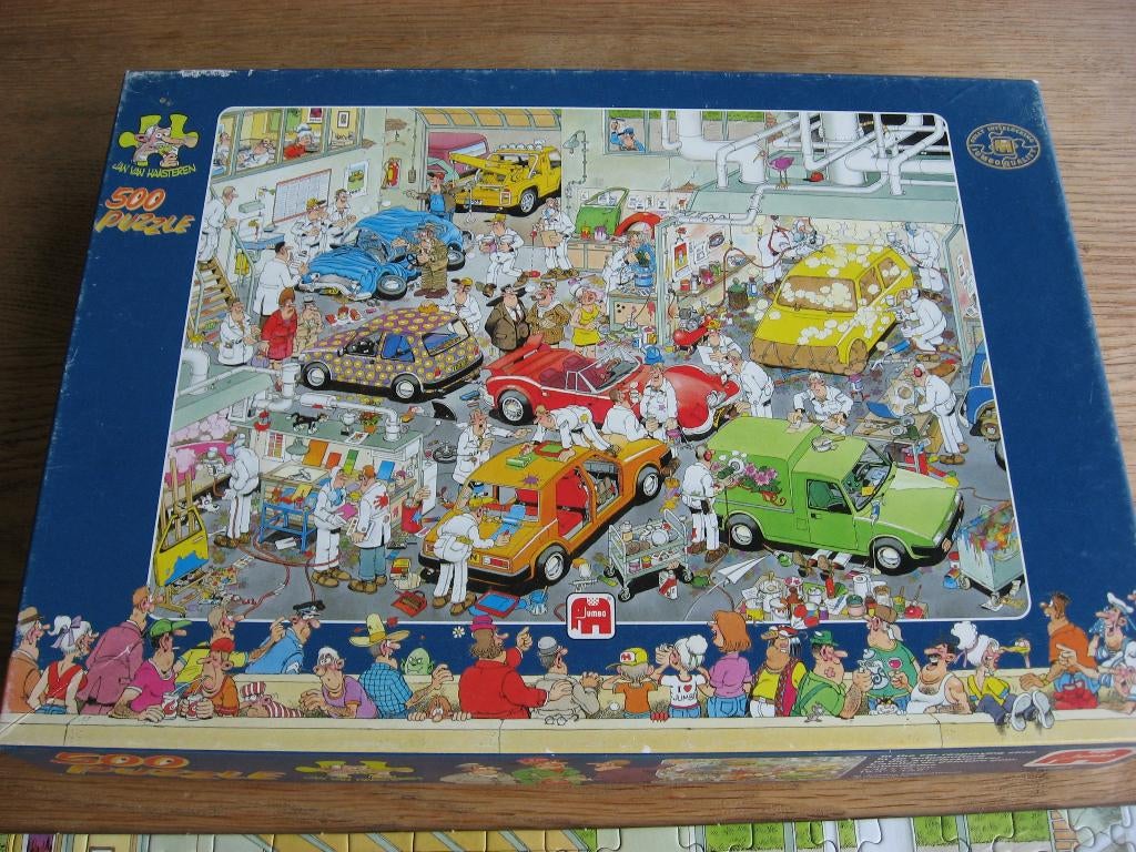 In de Autospuiterij 00961 Jan van Haasteren Jumbo Puzzel, Hobby en Vrije tijd, Ophalen of Verzenden, Minder dan 500 stukjes, Zo goed als nieuw