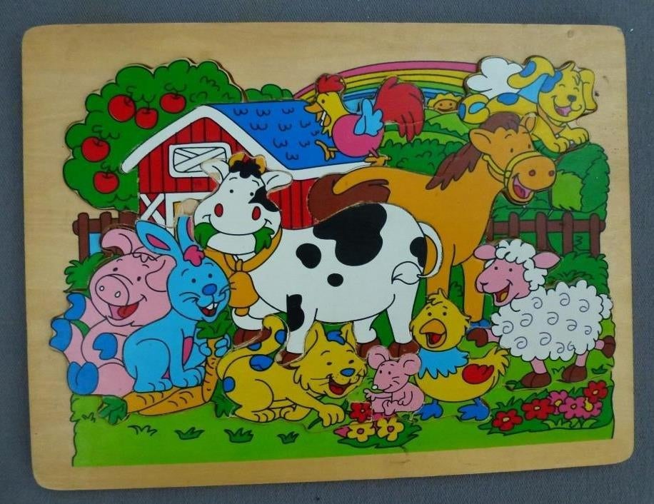 Puzzle en bois ferme 12 pièces, Enfants & Bébés, Enlèvement ou Envoi, Utilisé, 6 mois à 2 ans, 10 à 50 pièces