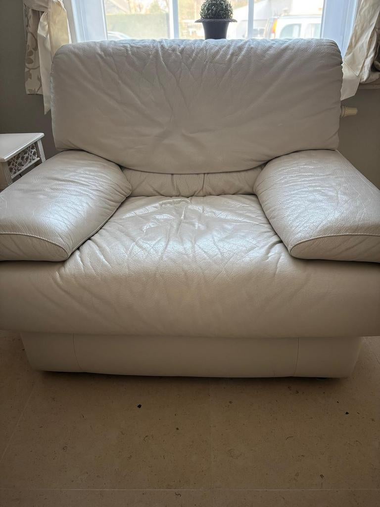 Witte Lederen zetels salon 2 zit en 2 x 1 zit, Huis en Inrichting, Ophalen