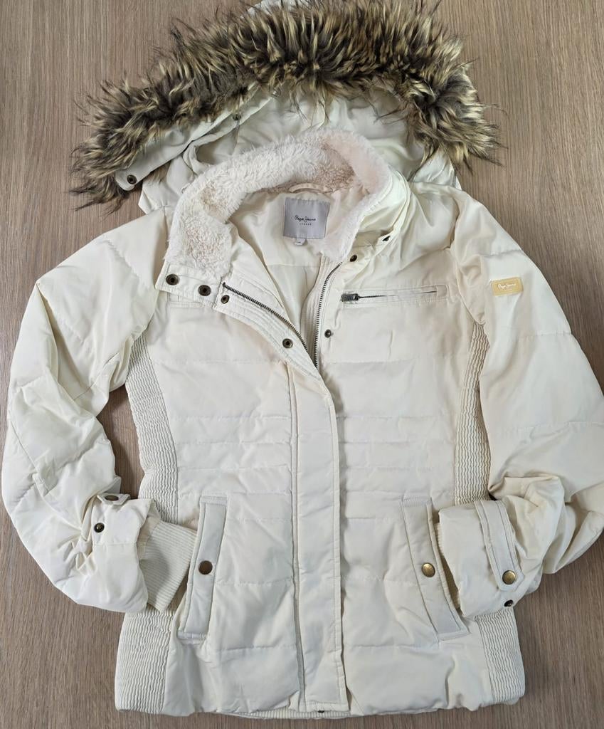 Pepe jeans jas gebroken wit maat M, Kleding | Dames, Jassen | Winter, Ophalen, Maat 38/40 (M)