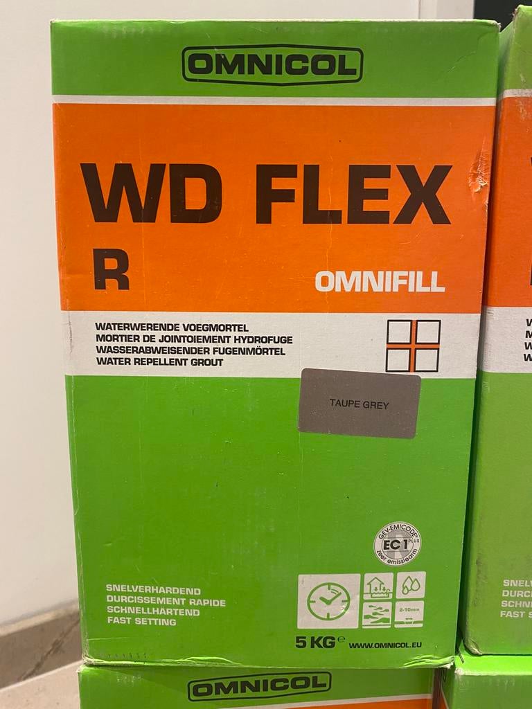 4x WD flex R omnifill voegmortel taupe grey 5kg, Ophalen, Zo goed als nieuw, Overige typen