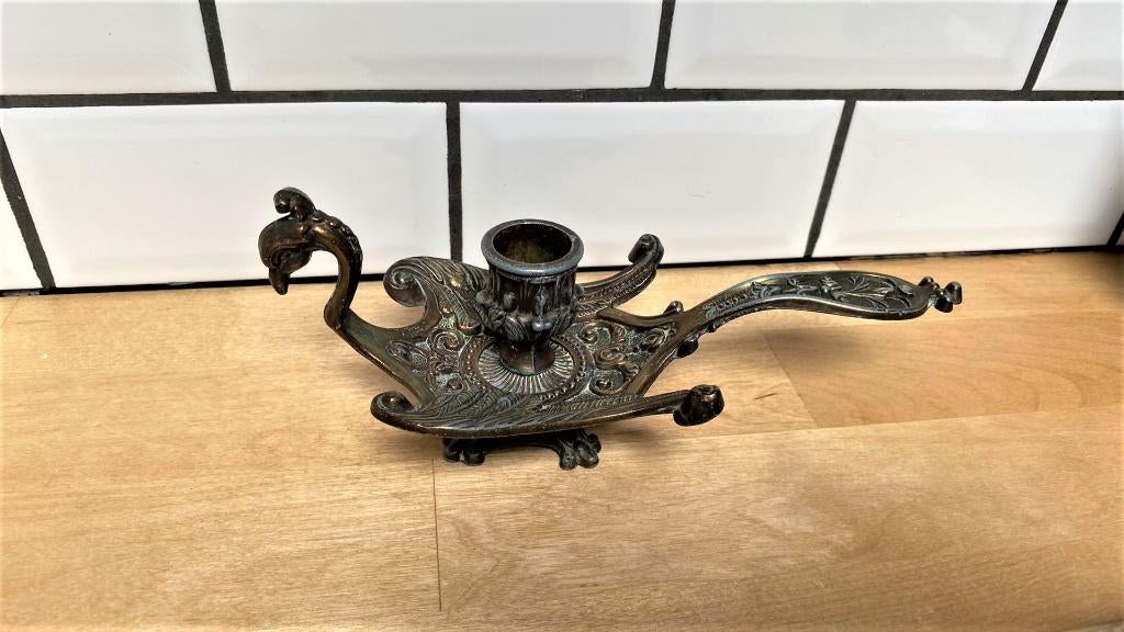 Magnifique ancien bougeoir en cuivre en forme de serpent, Enlèvement ou Envoi