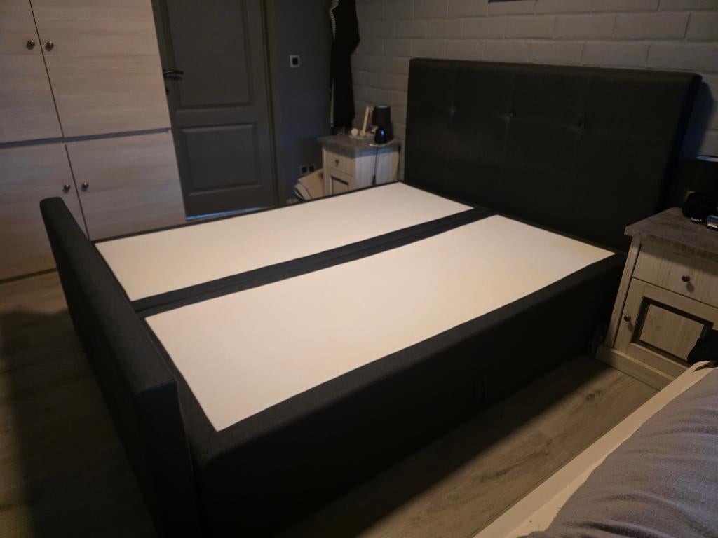 Luxe Boxspring Västeras (160x200) met veel opbergruimte, Ophalen, Zo goed als nieuw, 200 cm, Grijs