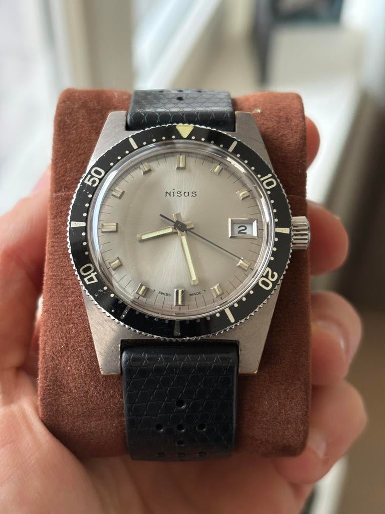 Vintage NISUS 9611 Diver, Gebruikt, Staal, Polshorloge, Kunststof
