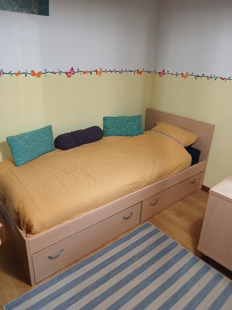 Lit 1 personne 90 x 200 cm, Maison & Meubles, 90 cm, Beige, Enlèvement, 200 cm