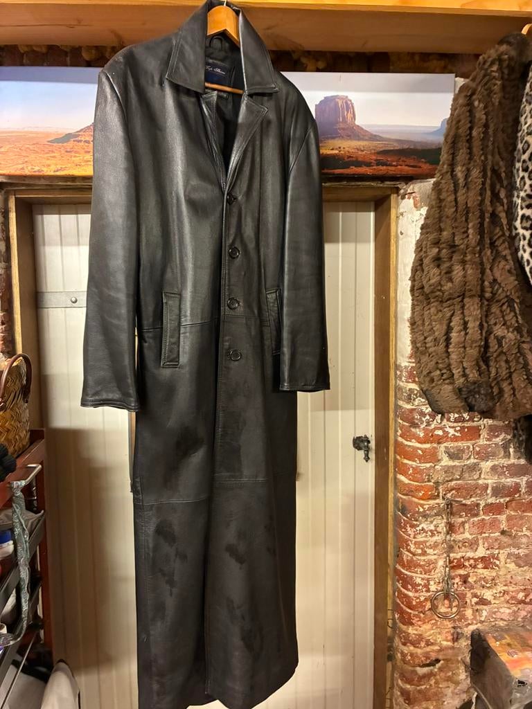 Jas leder lang maat l, Kleding | Heren, Ophalen of Verzenden, Zo goed als nieuw, Maat 52/54 (L)