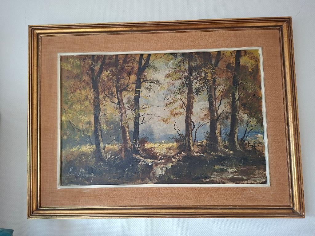 Cadre avec impression de paysage forestier, 75 cm ou plus, Enlèvement, Utilisé, Imprimé