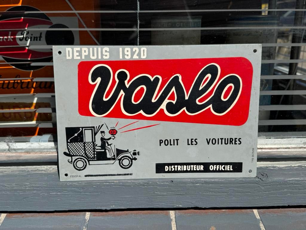 Panneau publicitaire Vaslo, ancien garage, 1959, Collections, Marques & Objets publicitaires, Utilisé, Panneau publicitaire, Enlèvement ou Envoi