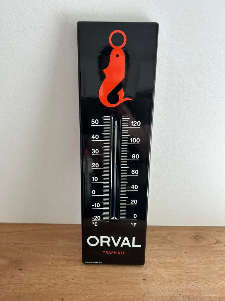 Thermomètre Orval plaque émaillée émaillerie belge 42/12cm, Collections, Enlèvement ou Envoi