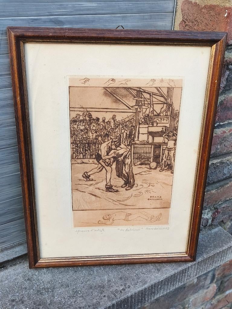 Eau forte les catcheur signe Frans gailliard, Ophalen of Verzenden