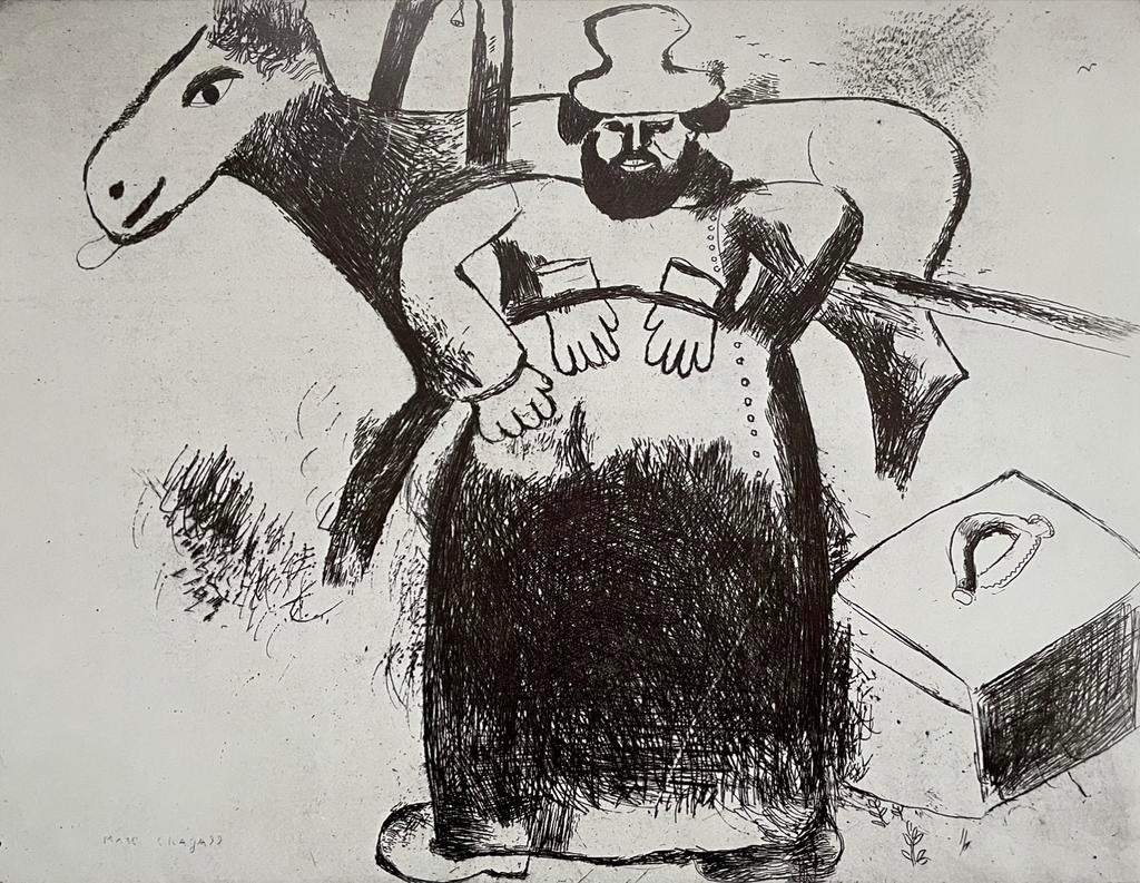 Marc Chagall - De ezeldrijver - Prent Z/W - 67 x 46 cm, Antiek en Kunst, Ophalen of Verzenden