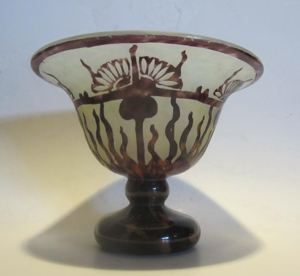 Coupe en verre camée Le Verre Francais, chardons Schneider, Antiquités & Art, Envoi