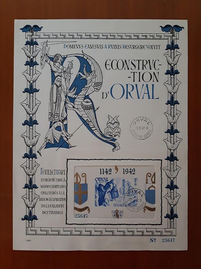 Belgium 1942 OBP BL19 FDC Orval Abbey nr. 25647 English blue, Met stempel, Verzenden, Gestempeld, 1e dag stempel