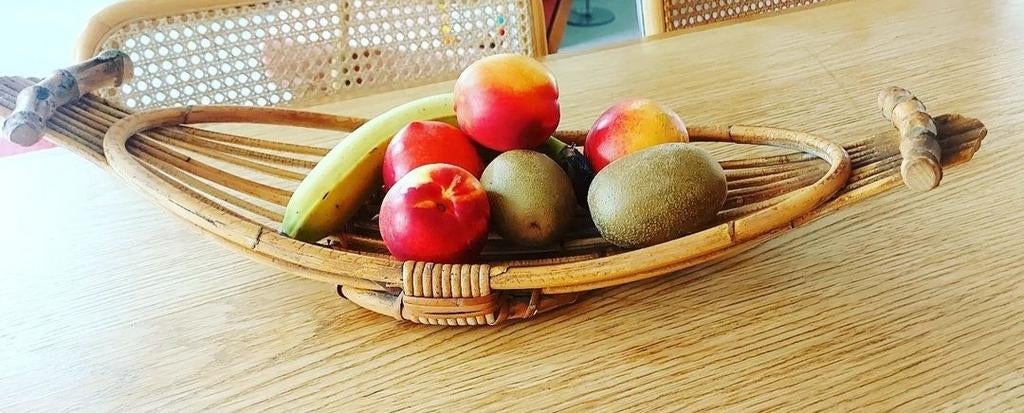 Vintage bamboe fruitschaal, Huis en Inrichting, Ophalen of Verzenden, Riet