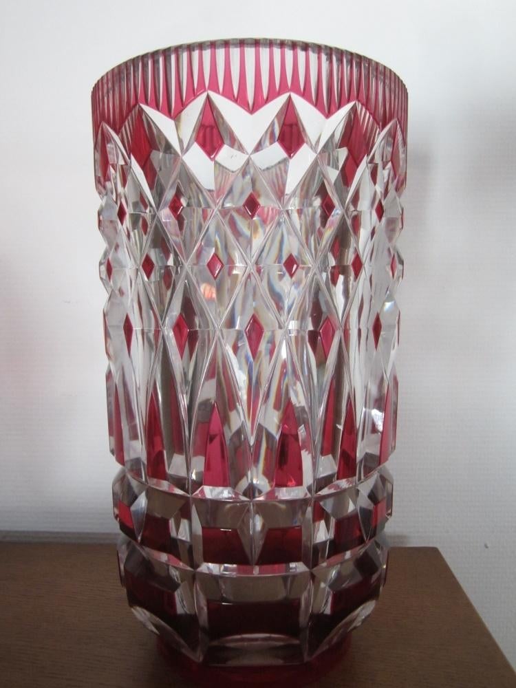 Val Saint Lambert, grand vase en cristal rouge. SUPERBE !!!, Ophalen