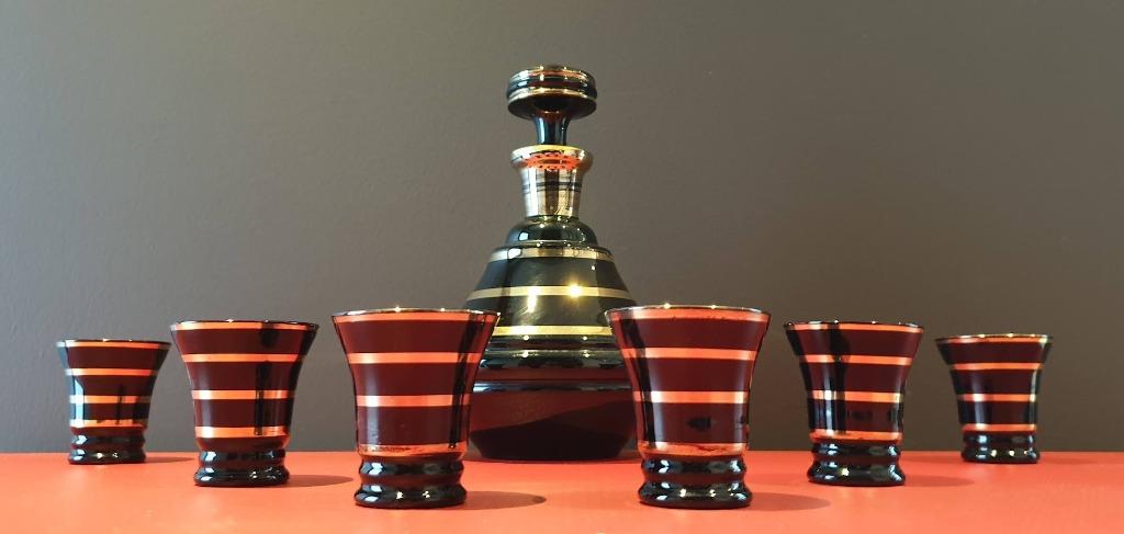 Boom art deco Hyalite glazen likeurset, Antiek en Kunst, Ophalen