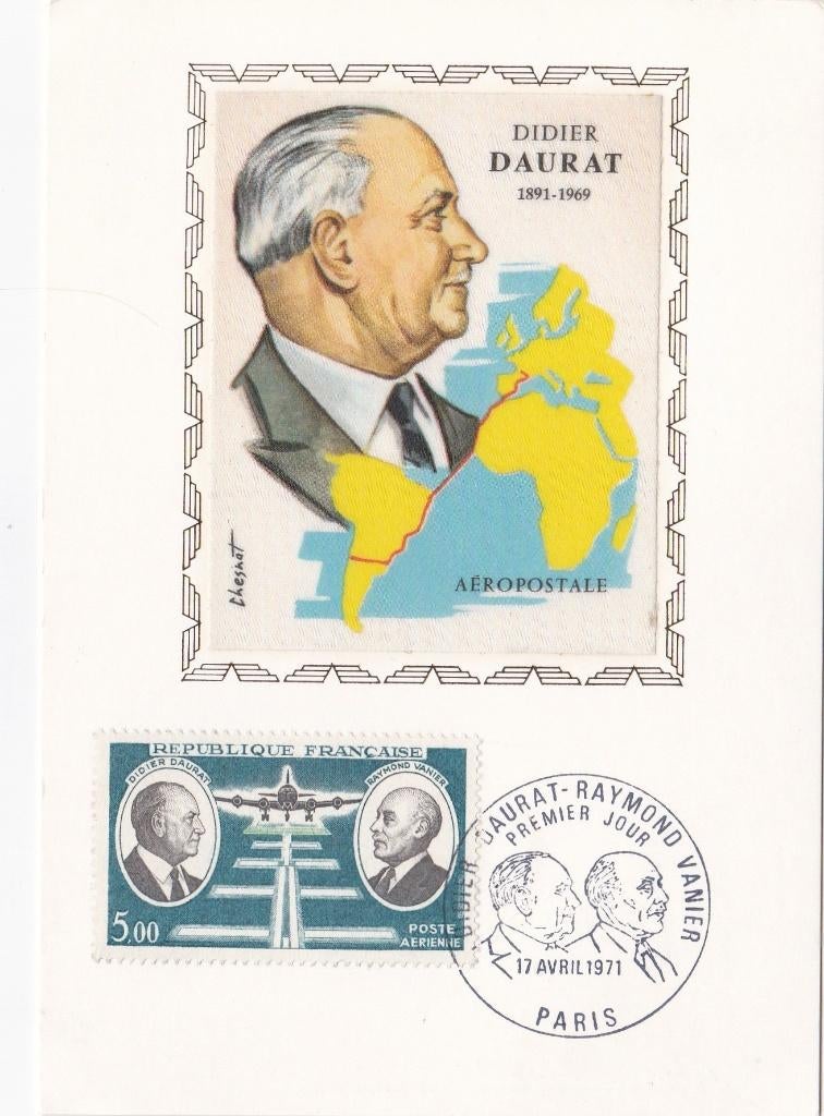 FDC-postzegel en -kaart-1e dag- Didier DAURAT -1971-op zijde, Postzegels en Munten, Postzegels | Europa | Frankrijk, Gestempeld