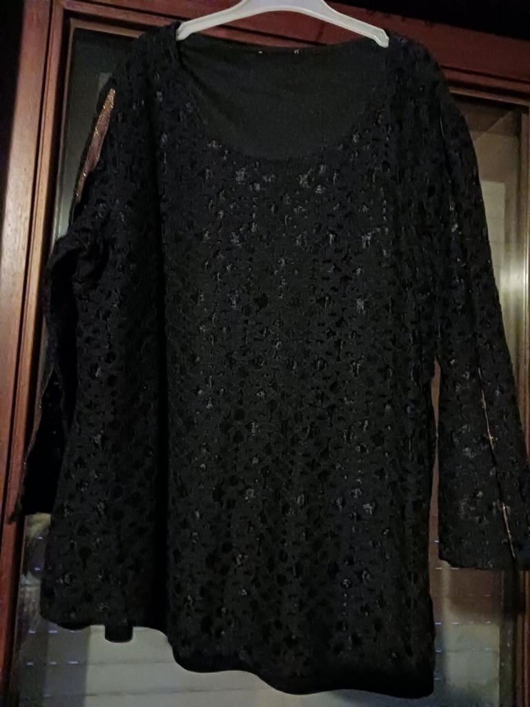 Zwarte kanten blouse Gerry Weber maat 42., Kleding | Dames, Grote Maten, Ophalen of Verzenden, Zo goed als nieuw