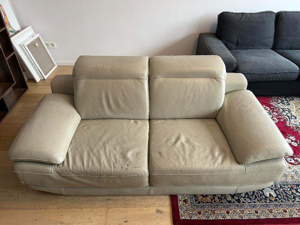 Fauteuil vintage cuir beige, 75 à 100 cm, 125 cm ou plus, Enlèvement, Utilisé