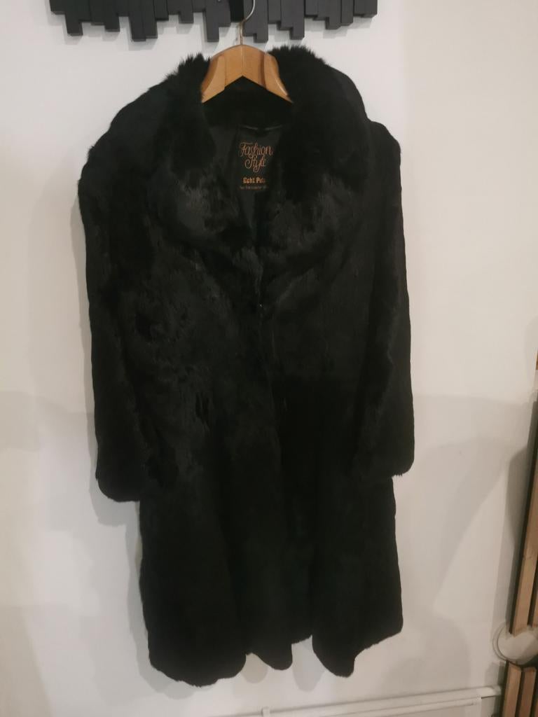 Manteau fourrure vison vintage long noir taille 48, Enlèvement ou Envoi, Noir