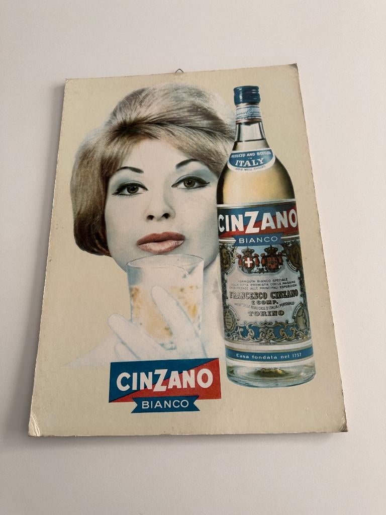 Reklame bord Cinzano bianco met zegel, Verzamelen, Ophalen of Verzenden, Gebruikt, Reclamebord