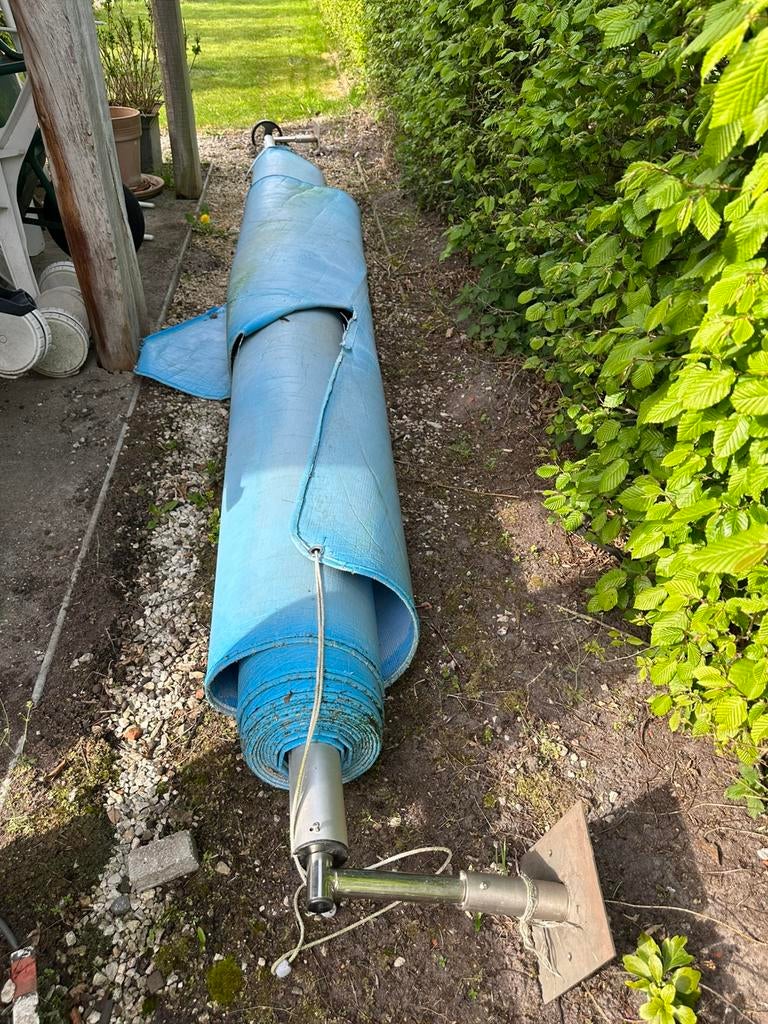 Zwembadzeil met oprolsysteem inox, Ophalen, Gebruikt, Afdekzeil