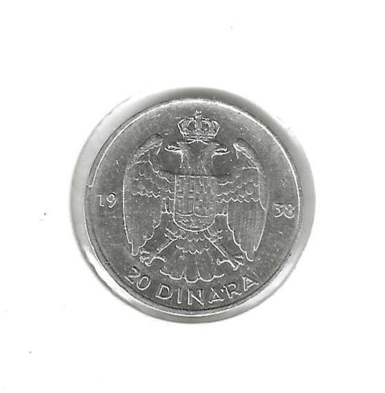 Joegoslavië, 20 Dinara 1938., Ophalen of Verzenden, Joegoslavië, Losse munt, Zilver