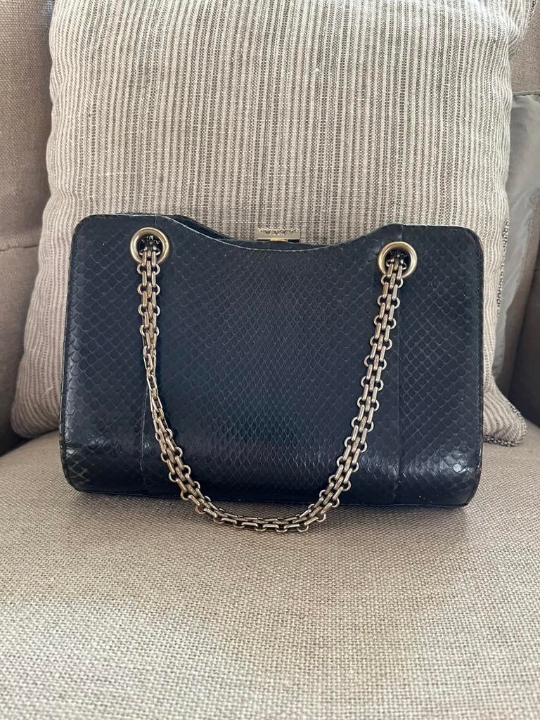 Handtas in croco leder zwart Bieden, Ophalen, Zo goed als nieuw, Zwart, Handtas