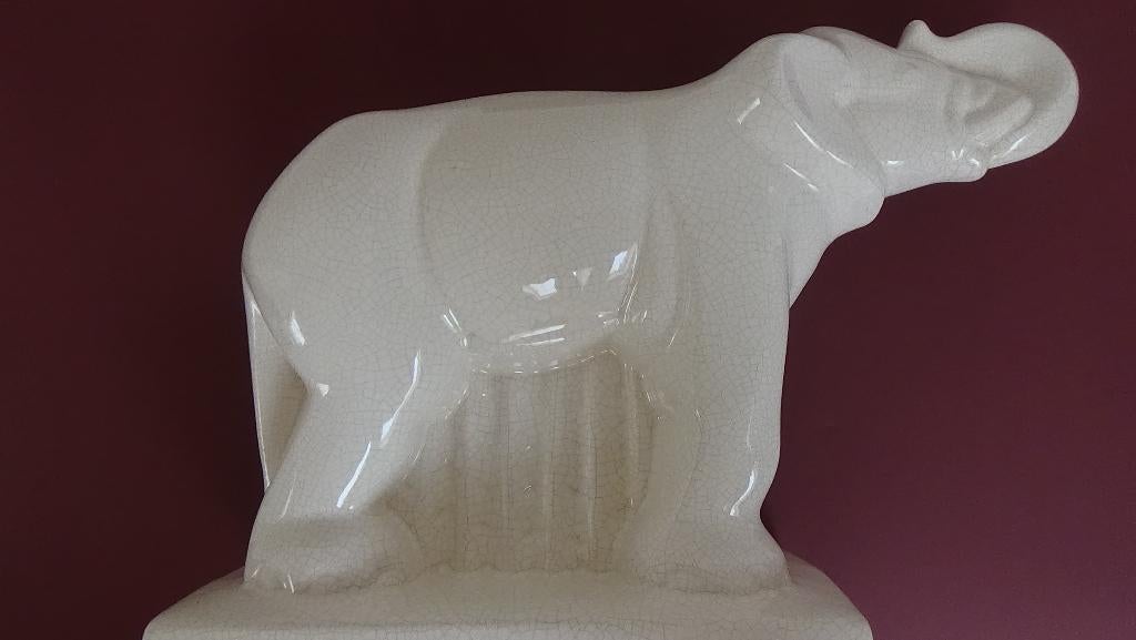 ART DECO BEELD OLIFANT WIT KERAMIEK, Antiek en Kunst, Antiek | Keramiek en Aardewerk, Ophalen of Verzenden