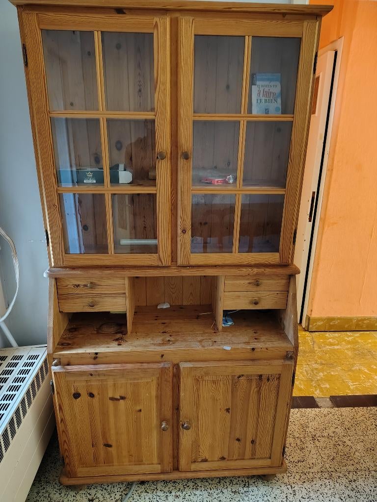 vitrinekast grenenhout, Huis en Inrichting, Ophalen, Gebruikt, Met deur(en), 50 tot 100 cm