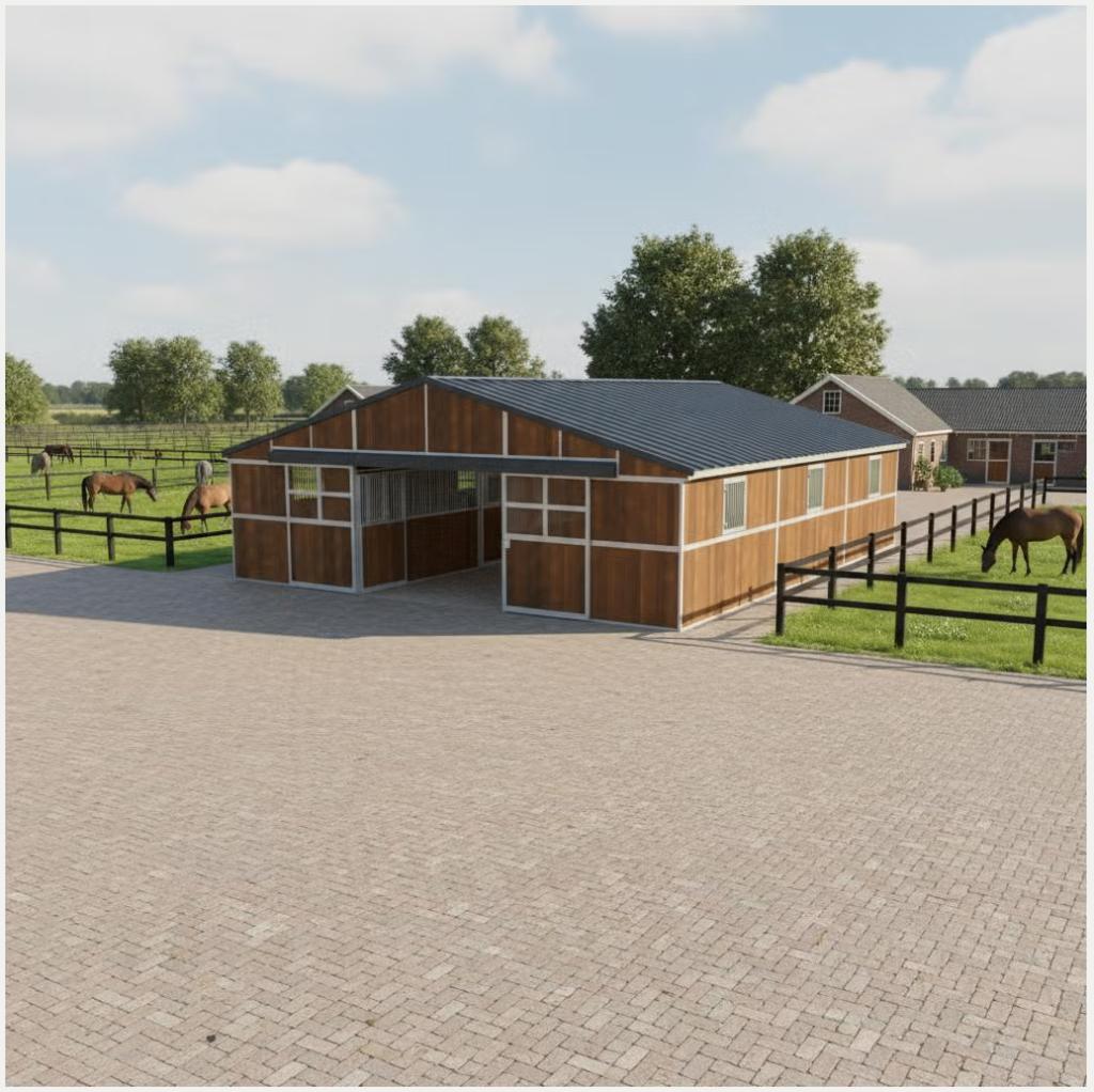 Grote systeemstal | 5 paardenboxen | Zadelkamer | Voorraad, Dieren en Toebehoren, Weidegang, 4 paarden of pony's of meer