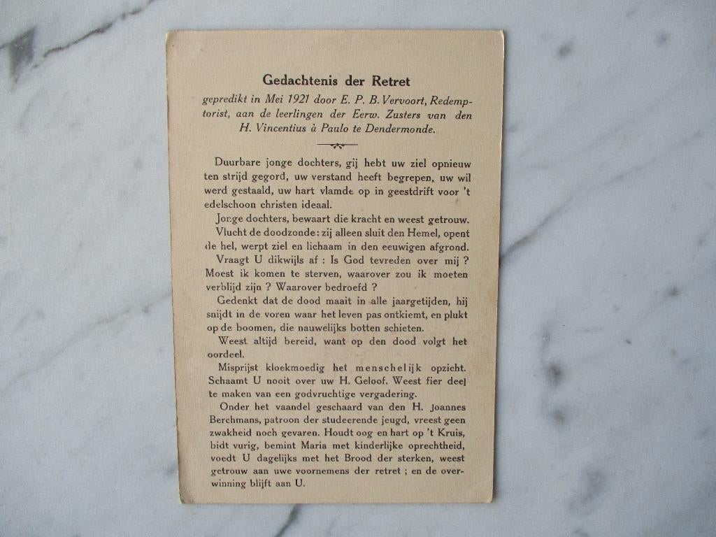Nagedachtenis Pater B. Vervoort 1921, Verzenden, Zo goed als nieuw, Overige typen, Overige religies