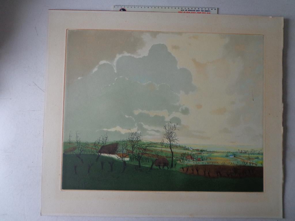 ets/aquatint van Leo Piron "Landschap" door Armand Apol, Antiek en Kunst, Kunst | Etsen en Gravures, Ophalen of Verzenden, Gesigneerd