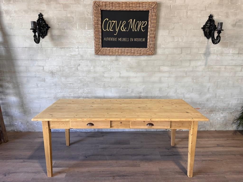 Oude boerentafel met 2 lades - 200 x 89 cm + 79 cm hoog, Huis en Inrichting, Tafels | Eettafels, Zo goed als nieuw, 50 tot 100 cm