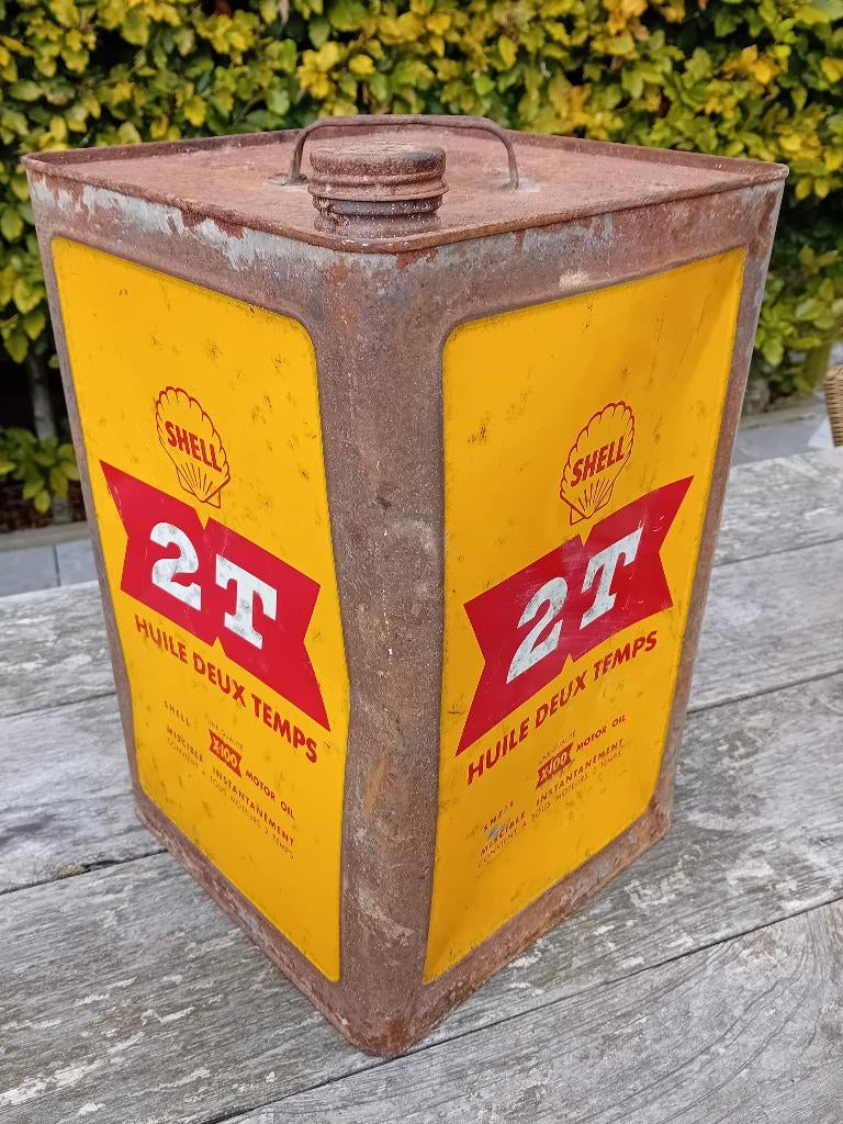 Vintage olieblik 20 L Shell 2T, Ophalen of Verzenden, Gebruikt