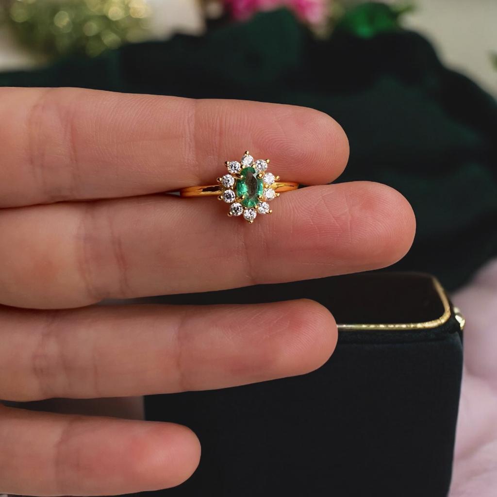 Bague en émeraude naturelle colombienne plaqué or 18k, Neuf, Enlèvement ou Envoi, Vert, Argent