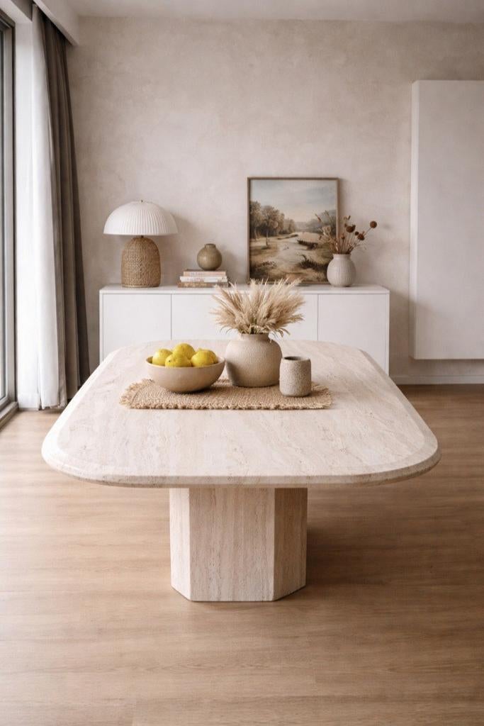 Massief travertin eettafel – natuursteen (geen fineer), Huis en Inrichting, Tafels | Eettafels, Ophalen