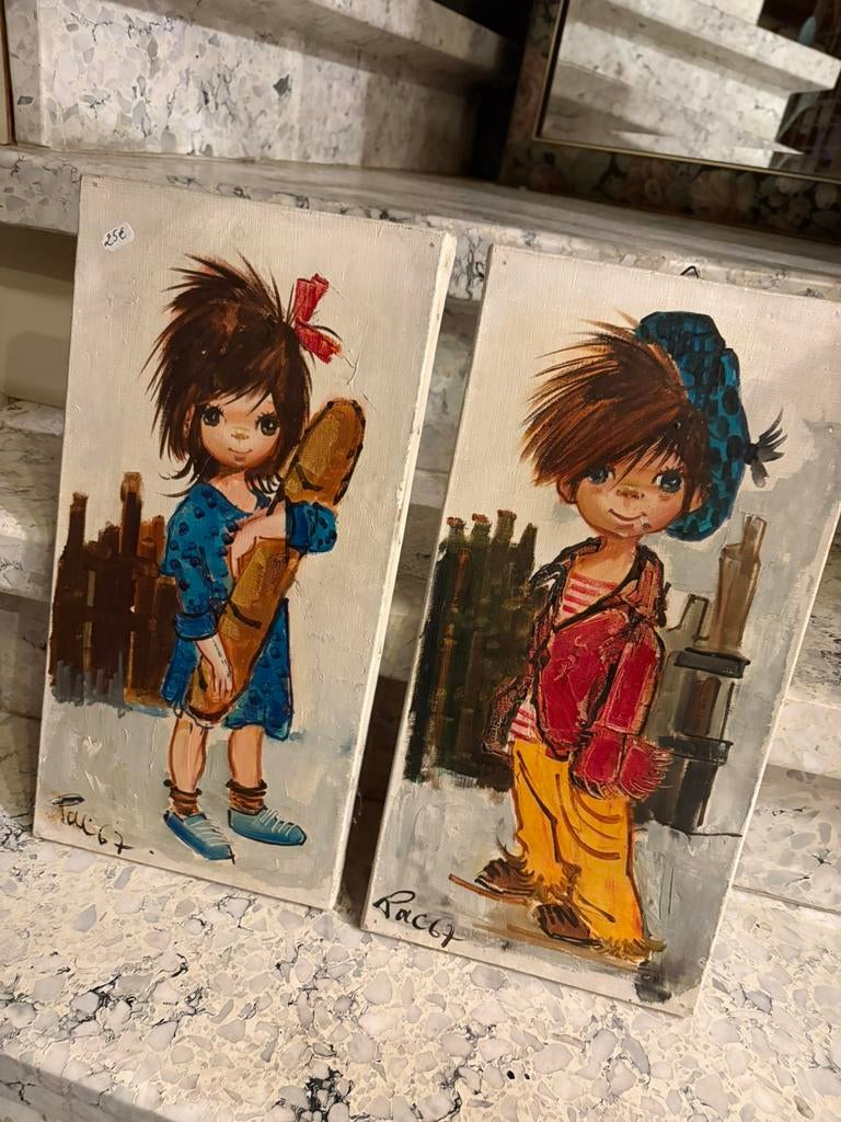 Franse jaren’70 schilderijtjes olieverf op doek, Antiquités & Art, Curiosités & Brocante, Enlèvement ou Envoi