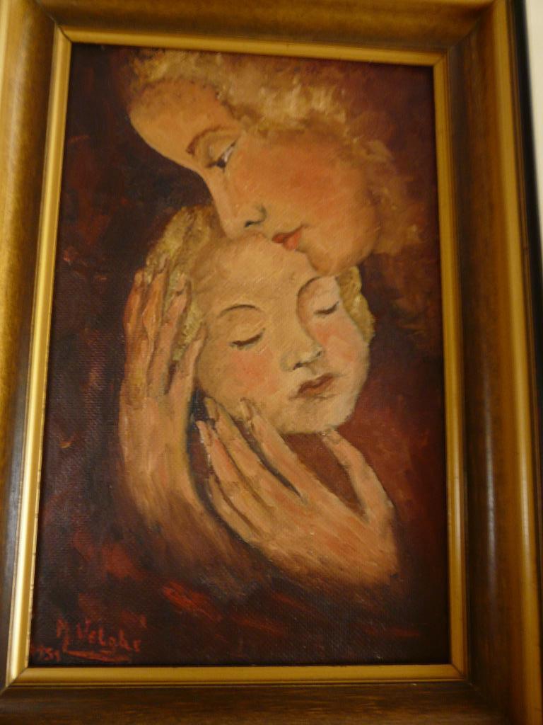 Gesigneerd schilderij "Moeder en kind" uit 1951, Antiek en Kunst, Ophalen