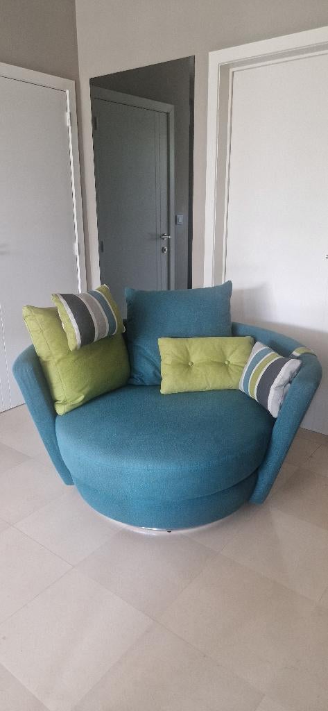 Chaise longue ronde avec coussins assortis, Maison & Meubles, 75 à 100 cm, Moins de 150 cm, Comme neuf, Enlèvement