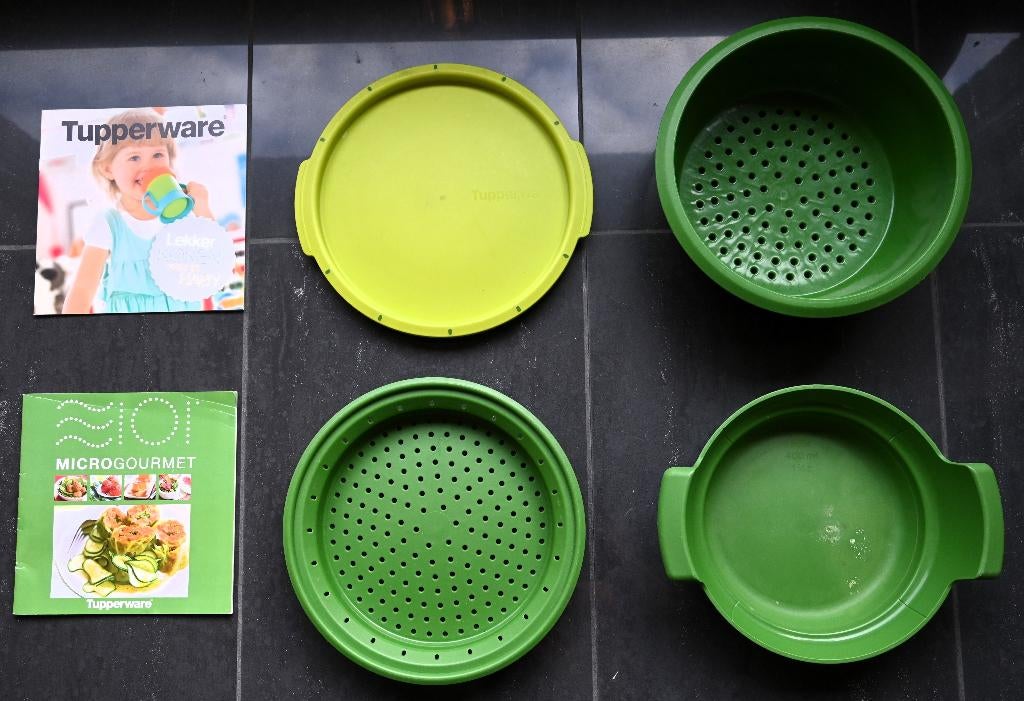 Tupperware Microgourmet 101 stoompan met receptenboekjes, Ophalen of Verzenden, Gebruikt, Groen, Overige typen