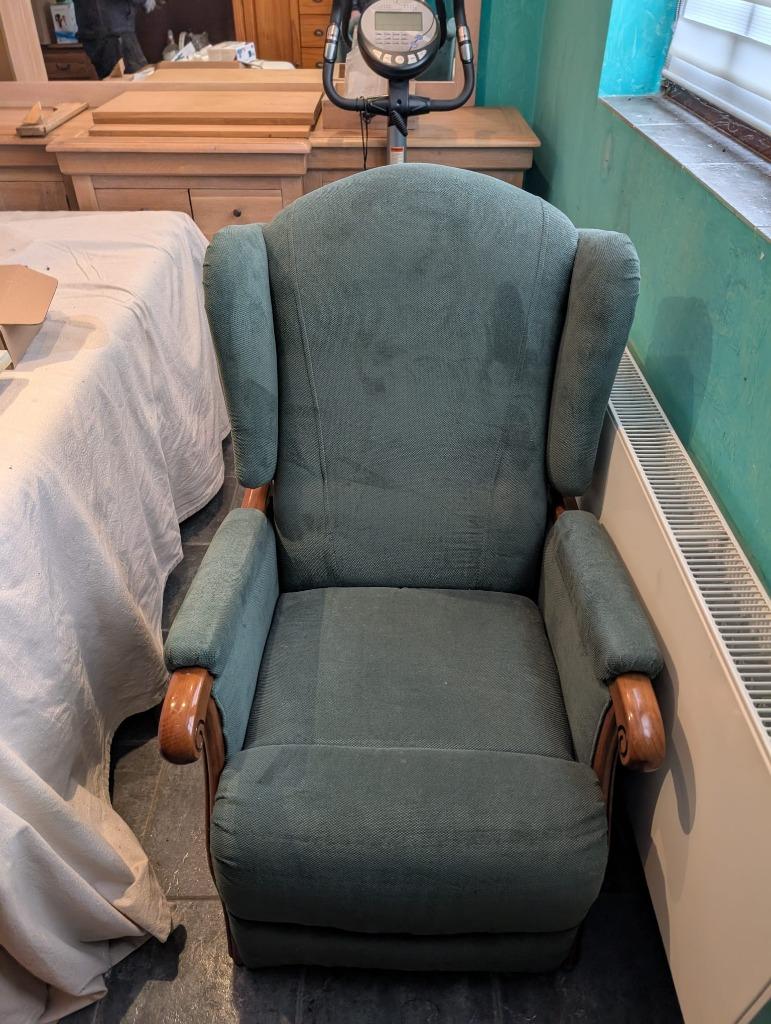 Fauteuil bois et tissus, Ophalen, Zo goed als nieuw, Stof, 50 tot 75 cm