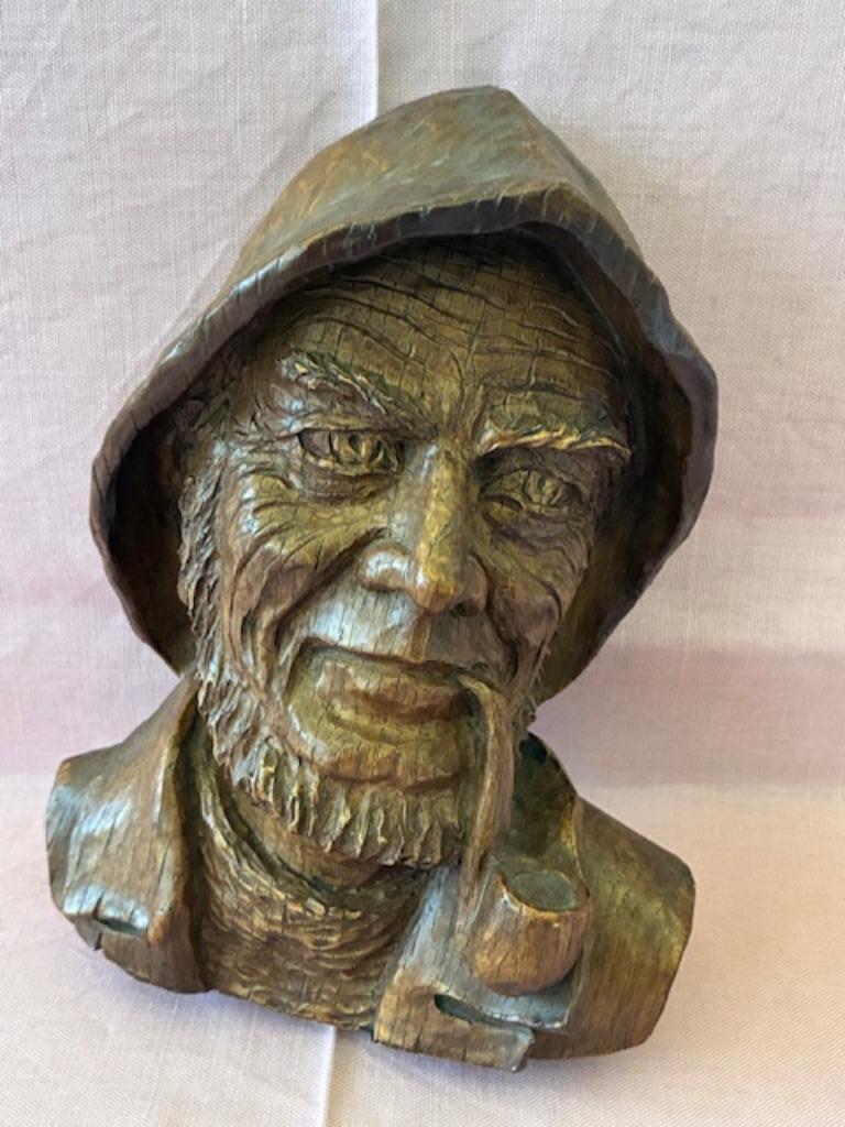 Houtsnijwerk vissershoofd, Ophalen of Verzenden