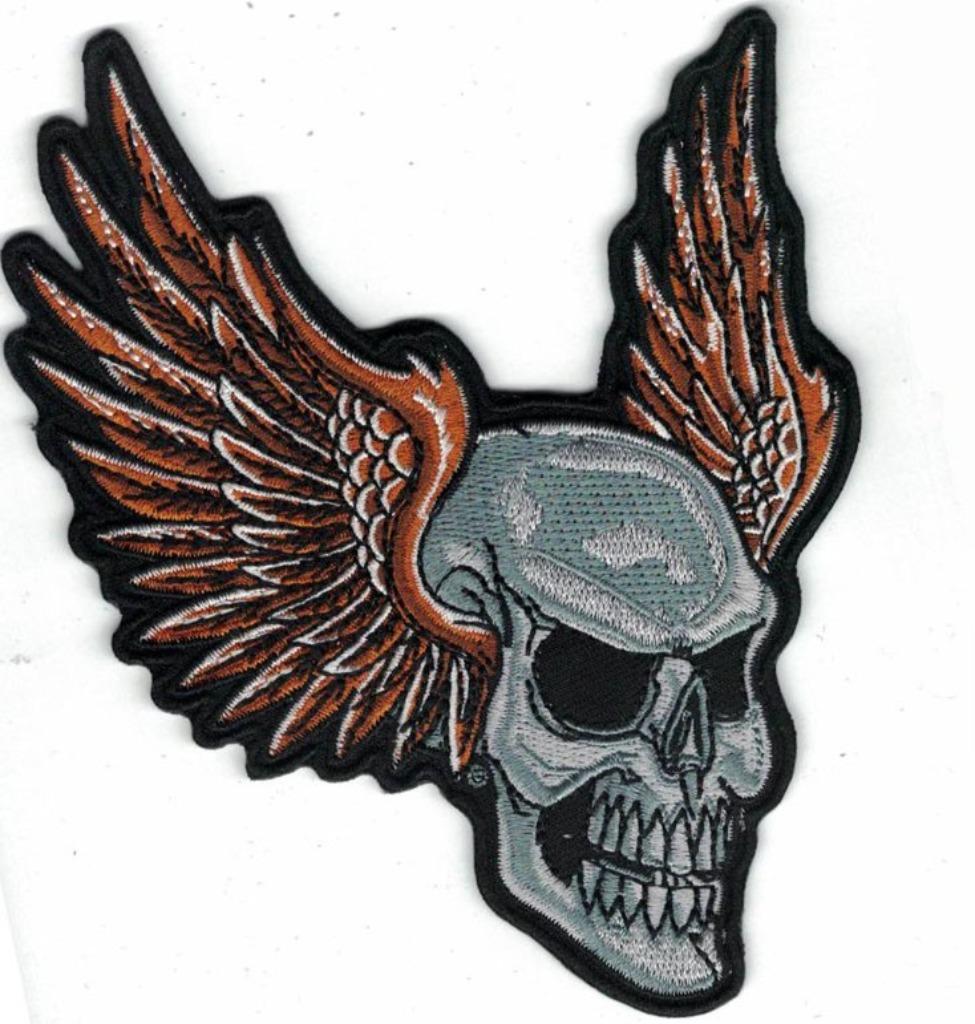 Boze schedel met vleugels biker strijk patch - 104 x 128 mm, Ophalen of Verzenden, Nieuw