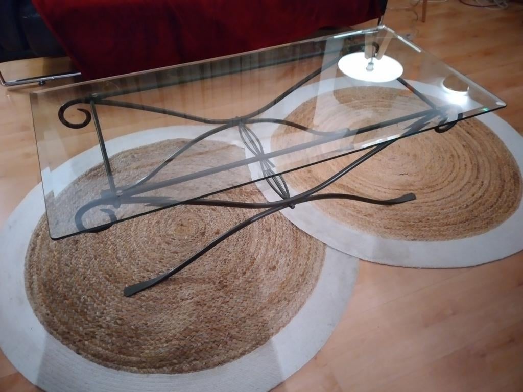 Table de salon en verre et fer forgé laqué, Enlèvement ou Envoi, Utilisé, Verre