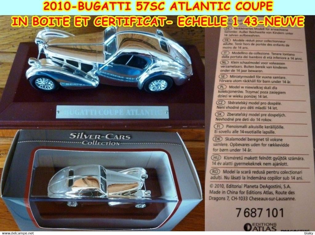 010 BUGATTI 57SC ATLANTIC COUPE- IN DOOS EN CERTIFICAAT, Hobby en Vrije tijd, Verzenden, Auto