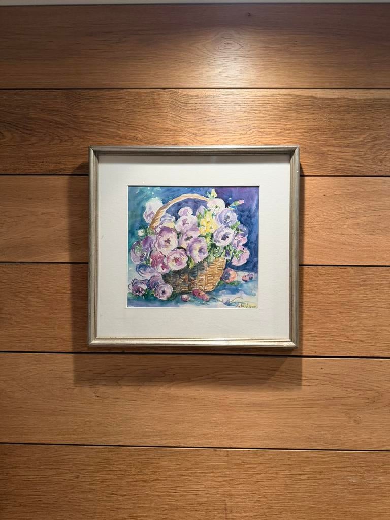 Aquarelle encadrée – Nature morte florale signé, Antiquités & Art, Art | Peinture | Classique, Enlèvement